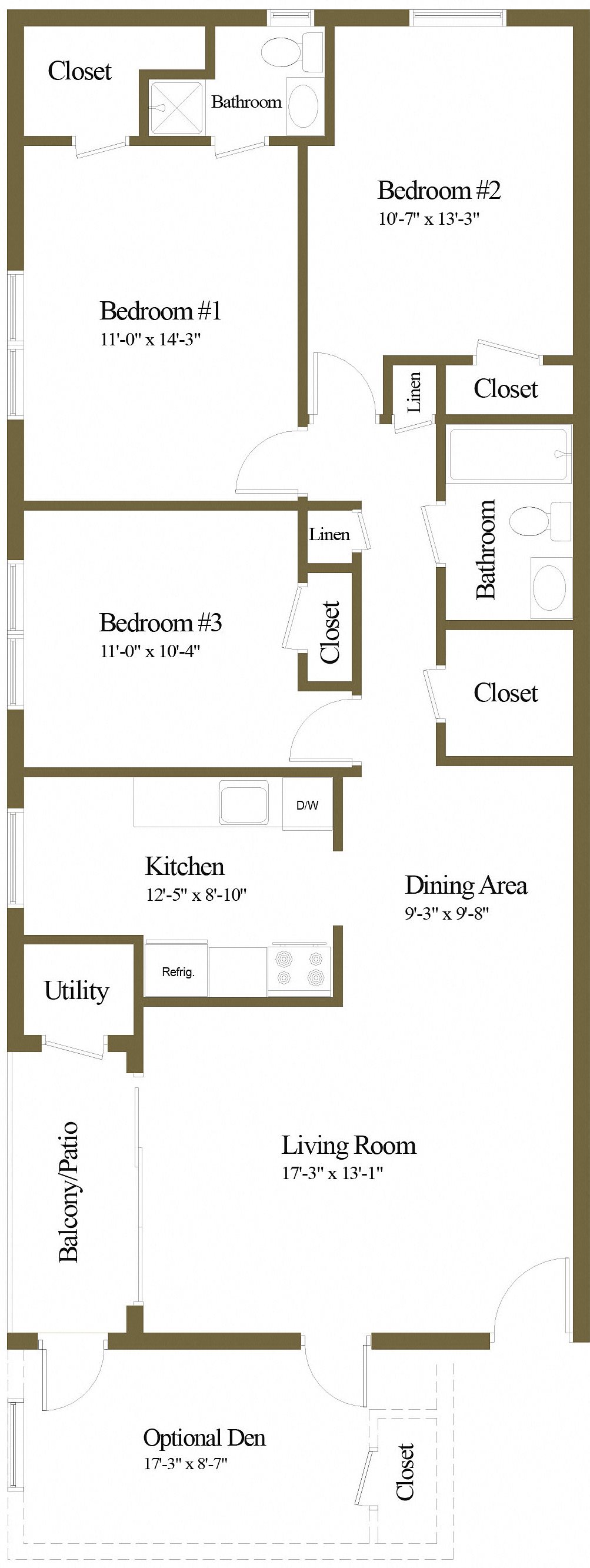3 Bedroom 2 Bath Floor Plan 6